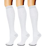 CHARMKING Compression Socks for Women & Men Circulation (3 Pairs) 15-20 mmHg is Best Athletic for Running, Flight Travel, Support, Cycling, Pregnant - Boost Performance, Durability (L/XL, White)