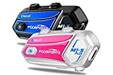 FODSPORTS Motorcycle Bluetooth Headset M1-S Plus Music Sharing/Mute Microphone/FM 8 Riders Intercom Helmet Communication System Voice Dial/ 900MAH/ Boom & Soft Mic (1 Blue + 1 Pink)