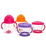 Happy Snacker Snack Catcher and Toddler Weighted Straw Sippy Cup Set, 4 Count, Pink/Purple/Orange