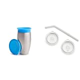 Munchkin Miracle Stainless Steel 360 Sippy Cup, Blue, 10 Ounce and 3pc Sipper and Straw Lid