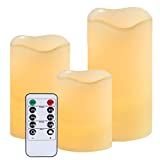 Flameless Battery Operated Flickering Candles: LED Real Wax Electric Votive Candle Lights with Remote Control Set of 3 Large Pillar Fake Candles for Wedding Party Outdoor Votive Diwali Garden