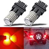 iBrightstar Newest 9-30V Super Bright Low Power Dual Brightness 3157 3156 3056 3057 LED Bulbs with Projector Replacement for Tail Brake Lights, Brilliant Red