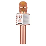 BONAOK Wireless Bluetooth Karaoke Microphone, 3-in-1 Portable Handheld Mic Speaker for All Smartphones,Gifts for Girls Kids Adults All Age Q37(Rose Gold)