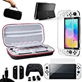 Benazcap Case Compatible with Nintendo Switch OLED Model 2021, 14 in 1, Accessories Kit with Carry Case, Clear Cover, Screen Protector, Silicone Skin for Joy-Con and Thumb Grip Caps, USB Cable&More