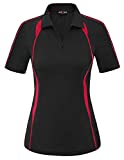 Womens Lapel Collar Zip-up Polos Tops Sports Golf Shirt (M,Black #23)