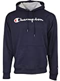 Champion Men's Powerblend Fleece Pullover Hoodie, Script Logo, Navy-Y06794, Large