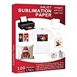 Sublimation Paper 100 Sheets 8.5 x 11 Inches, for Any Inkjet Printer with Sublimation Ink Epson, Sawgrass, Heat Transfer Sublimation for Mugs T-shirts Light Fabric