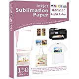 Sublimation Paper - 8.5 x 11 Inches, 150 Sheets for Any Inkjet Printer with Sublimation Ink, Heat Transfer Sublimation for T-shirt, Mugs, Light Fabric 110gsm