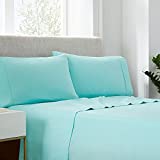 SERTA Simply Clean Soft Hypoallergenic Stain Resistant Deep Pocket 4 Pieces Solid Bed Sheet Set, King, Turquoise