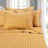 Elegant Comfort Best, Softest, Coziest 6-Piece Sheet Sets! - 1500 Thread Count Egyptian Quality Luxurious Wrinkle Resistant 6-Piece Damask Stripe Bed Sheet Set, Queen Camel/Gold