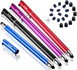 Bargains Depot (4Pcs [New Upgraded] 2-in-1 Universal Capacitive Stylus/styli 5.5" L with 20 Pcs Replacement Rubber Tips - (Black/Blue/Purple/Red)
