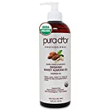PURA D'OR Organic Sweet Almond Oil (16oz) USDA Certified 100% Pure & Natural Carrier Oil - Hexane Free - Skin & Face - Facial Polish, Full Body, Massages, DIY Base (Packaging may vary)