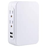 GE Pro 5-Outlet Extender with 2 USB Ports, Surge Protector, Side Access, Wall Tap Adapter, 3-Prong, 860 Joules, 2.4 AMP/12 Watt Ultra-Charge, Warranty, UL Listed, White, 39670