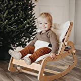 FUNNY SUPPLY Toddler Rocker Multi Baby Wooden Lounge Chair with Cushion Booster Seat Belt 3 in 1 Rocker Chair for Baby