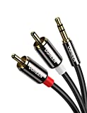 UGREEN 3.5mm to 2RCA Male Cable Audio Adapter RCA Auxiliary Hi-Fi Sound Shielded Stereo Flexible RCA Y Splitter Cable Cord Metal Shell Compatible with Smartphone Speakers Tablet HDTV MP3 Player 6FT