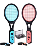 Tennis Racket for Nintendo Switch Joy-Con, Tendak Game Accessories for Mario Tennis Aces Game with 12 in 1 Game Card Case (2 Pack, Black)