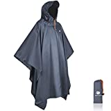 Anyoo Waterproof Rain Poncho Lightweight Reusable Hiking Hooded Coat Jacket for Outdoor Activities(Grey) One Size