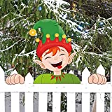 Christmas Fence Clings Decoration Clings Santa Climbing Fence to Peek Christmas Decoration with Sticky Tape Christmas Fence Outdoor Decoration (Elf)