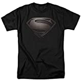 Popfunk Superman Man of Steel Movie Gray Shield Black T Shirt & Stickers (Medium)