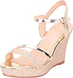 Cambridge Select Women's Strappy Glitter Chunky Platform Wedge Sandal,8 B(M) US,Gold