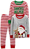 Simple Joys by Carter's Baby, Little Kid, and Toddler 3-Piece Snug-Fit Cotton Christmas Pajama Set, Red/White Stripe/Santa, 24 Months