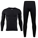 HEROBIKER Mens Thermal Underwear Set Skiing Winter Warm Base Layers Tight Long Johns Top and Bottom Set with Fleece Lined Black