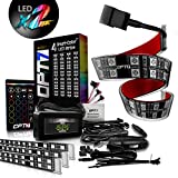 OPT7 Aura Interior Car Lights LED Strip Kit-16+ Smart-Color, Soundsync, Door Assist, Show Patterns, and Remote-Accent Underdash Footwell Floor, 4pc Double Row
