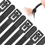 Reusable Zip Ties Assorted Sizes 6+8+10+12 Inch 200 Packs Releasable Zip Tie Heavy Duty Round Ending No Hurt Removable Cable Ties Reusable Indoor Outdoor Tie Wraps for Wire No Slip Off(200, Black)