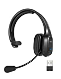 TECKNET Trucker Bluetooth Headset with Microphone Noise Canceling Wireless On Ear Headphones, 55H Hands Free Wireless Headset for Cell Phone Computer Office Home Call Center Skype (Black)