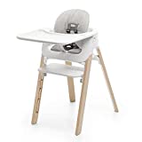 Stokke Steps Complete - Natural Legs, White Seat & Grey Cushion - 5-in-1 Seat System - Includes Baby Set, Tray & Cushion - for Babies 6-36 Months - Chair Holds Up to 187 lbs - Tool Free & Adjustable