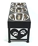 Large Elevated Dog Feeder 12 Inch Tall Triple Stainless Raised Bowls Powdercoated Steel