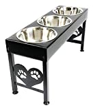 3 Bowl Dog Feeder Pet Feeding Station Triple 3 Quart Metal Dog Bowls 16 Inch Tall Made in USA