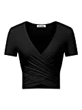 VETIOR Crop Top for Women Sexy Tops for Women Summer Unique Wrap Shirts for Teen Girls Dance Top Black Large