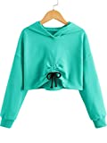 Valphsio Kids Belly Shirts Girls Sweet Tops Bowknot Ruched Drawstring Cropped Hoodies Green