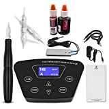 Permanent Makeup Machine - BIOAMSER Permanent Makeup Tattoo Machine Kit with Foot Pedal Touch Control Power Supply Rotary Tattoo Machine Pen Practice Skin 2 Microblading Inks 10pcs Cartridge Needles