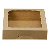 [15pcs]10inch Kraft Bakery Boxes,ONE MORE Large Pie Boxes with PVC Window Natural Disposable Box for Cookie 10x10x2.5inch,Pack of 15