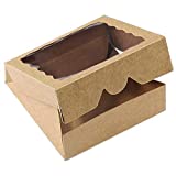 [15pcs]9inch Kraft Bakery Boxes,ONE MORE Large Pie Boxes with PVC Window Natural Disposable Box for Cookie 9x9x2.5inch,15 of Pack