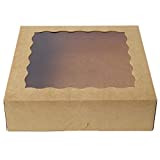 [25pcs]9inch Kraft Brown Bakery Boxes, ONE MORE Large Pie Boxes with PVC Window Natural Disposable box for Cookie 9x9x2.5inch,25 of Pack