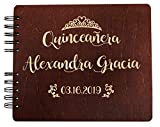 Quinceanera Guest Book Decorations Gift Rustic Wooden Guestbook (8.5"x7" or 11"x8.5") Engraved Personalized 15th Birthday Mis Quince Guests Sign in Party Favor