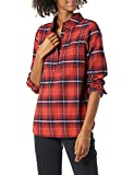 Amazon Brand - Goodthreads Women's Flannel Long Sleeve Relaxed Fit Half Placket Popover Shirt, Red Scottish Plaid, X-Large