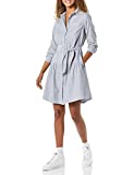 Amazon Essentials Women's Mini Feminine Flannel Shirt Dress, Chambray Stripe, Small