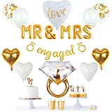 VIDAL CRAFTS Gold Engagement Party Decorations, Gold Engaged Banner, MR&MRS Balloon , Giant Ring, Heart Balloons, Gold Latex Confetti Balloons, Gold Themed Decor