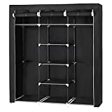 SONGMICS Portable Clothes Closet, Non-Woven Fabric Wardrobe with 2 Hanging Rods, 9 Storage Shelves, Storage Organizer, Black URYG12H