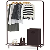 SimpleHouseware Industrial Pipe Clothing Garment Rack with Bottom Shelves, Bronze