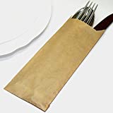 Kraft Paper Silverware Bags - Utensil Holders For DIY Wedding Rehearsal Dinner or Engagement Barbeque - Silverware Holder Bag - Pocket Sleeves - Flat 2.8" x 7.5" - Pack of 50