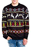 Tipsy Elves Men's Deer with Beer Ugly Christmas Sweater Black Holiday Pullover Size L
