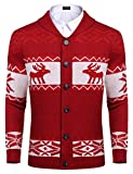 COOFANDY Men's Christmas Cardigan Sweater Snowflake Reindeer Cardigans Moose Pattern Button Knitwear (Red XL)
