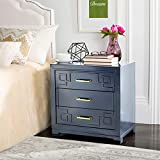 Safavieh Home Collection Raina Navy 3-Drawer Greek Key Nightstand