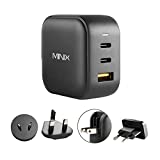 MINIX 66W Turbo 3-Port GaN Wall Charger 2 x USB-C Fast Charging Adapter, 1 x USB-A Quick Charge 3.0, Compatible with MacBook Pro Air, iPad Pro, iPhone 12/12 mini/11, Galaxy S9 S8 and More (NEO P1)