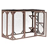 PawHut Cat Cage Indoor Outdoor Wooden Enclosure Pet House Small Animal Cage Hutch Suitable for Rabbit, Dogs, Kitten, Crate Kennel with Waterproof Roof, Multi-Level Platforms, Lock, Brown